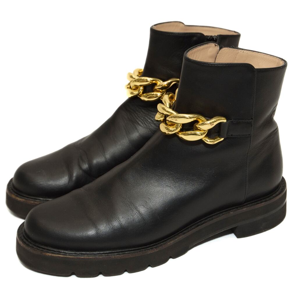 Stuart Weitzman Black Leather Chain Lift Bootie Boots Size 7.5